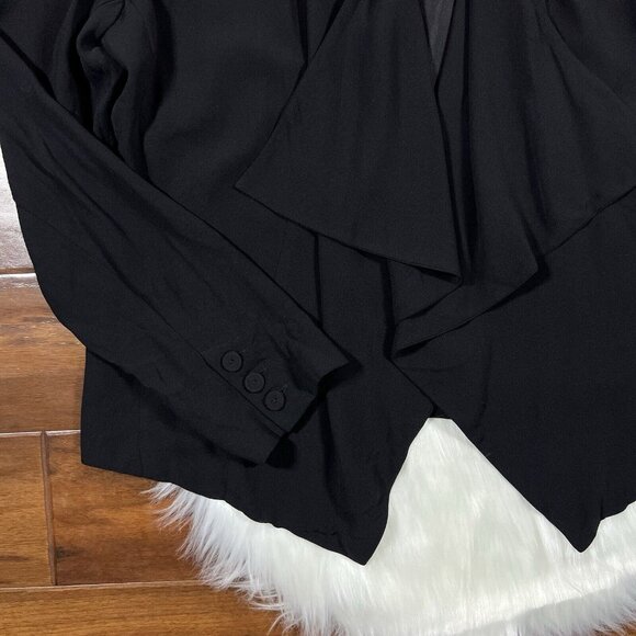 Eileen Fisher Sz Small Black Open Front Georgette Silk Crepe Blazer Jacket *READ - Picture 3 of 12